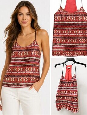 Nell Womens Sequin Geometric Racerback Camisole Top Y2k Bohemian‎ Sparkle Size S
